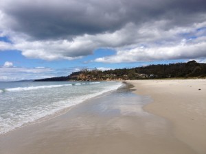 Looking south to the sandstone cliffs at Spring Beach, Tasmania.